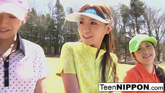 Asian Teen Girls Engage In A Strip Game Of Golf