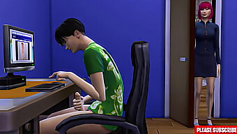 A Korean Step-Mom Discovers Her Step-Son Pleasuring Himself On A Computer