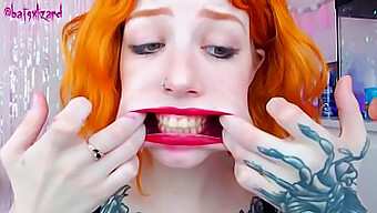 Ginger Teen Gives Deepthroat Blowjob To Big Cock With Red Lipstick