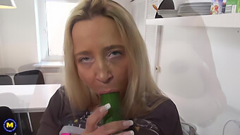 Mature Mother Prepares Salad In Her Intimate Area